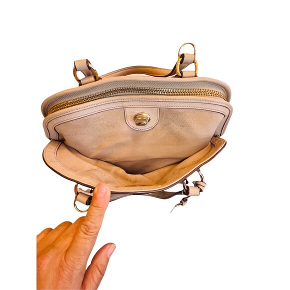 Coach Beige Crossgrain Leather Street Prince Satchel Top Handles 14 in X 11 in - Picture 5 of 14